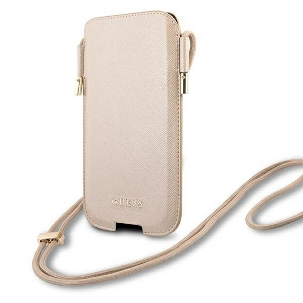 Guess Saffiano Pouch – telefono dėklas S / M max 6.1 (auksinis)