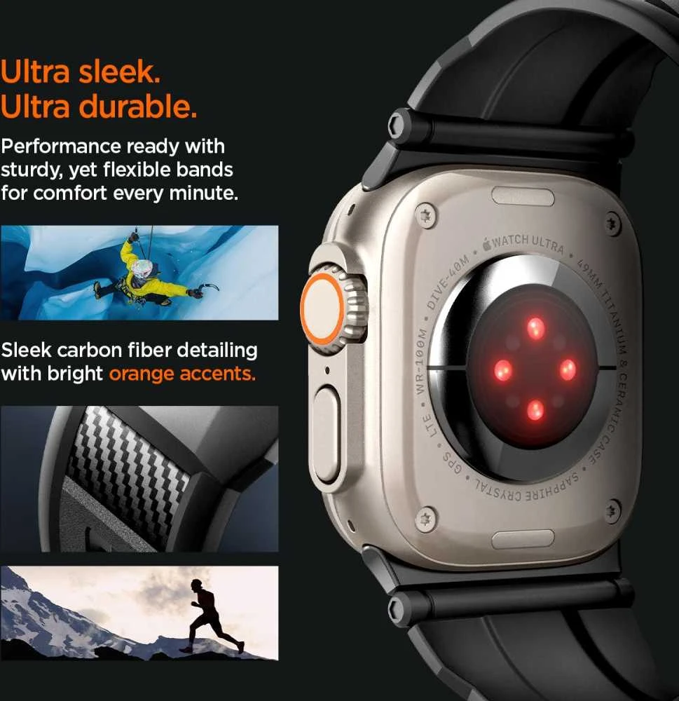 Dėklas Spigen Rugged Ultra apyrankė, matinės juodos spalvos – Apple Watch 49mm/46mm/45mm/44mm/42mm