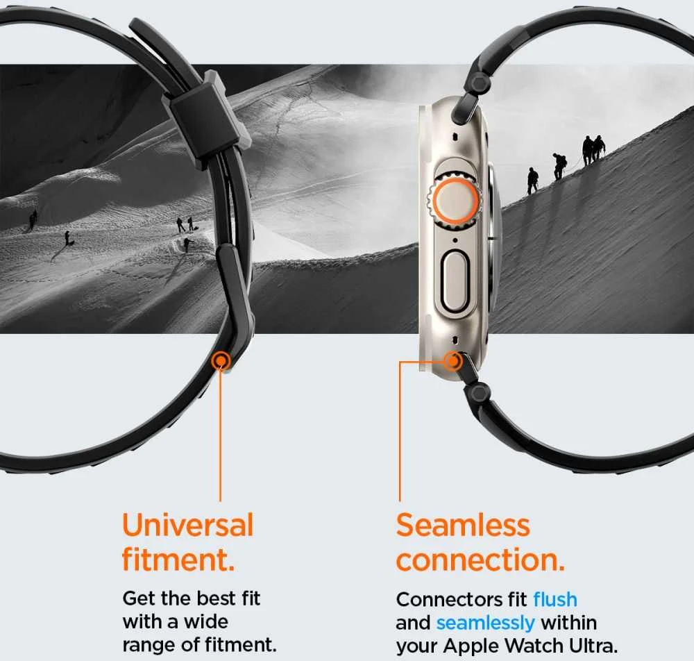 Dėklas Spigen Rugged Ultra apyrankė, matinės juodos spalvos – Apple Watch 49mm/46mm/45mm/44mm/42mm