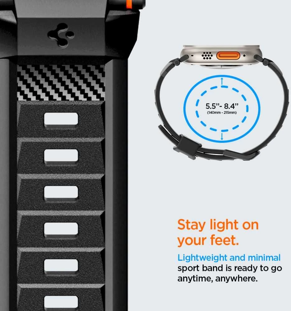 Dėklas Spigen Rugged Ultra apyrankė, matinės juodos spalvos – Apple Watch 49mm/46mm/45mm/44mm/42mm