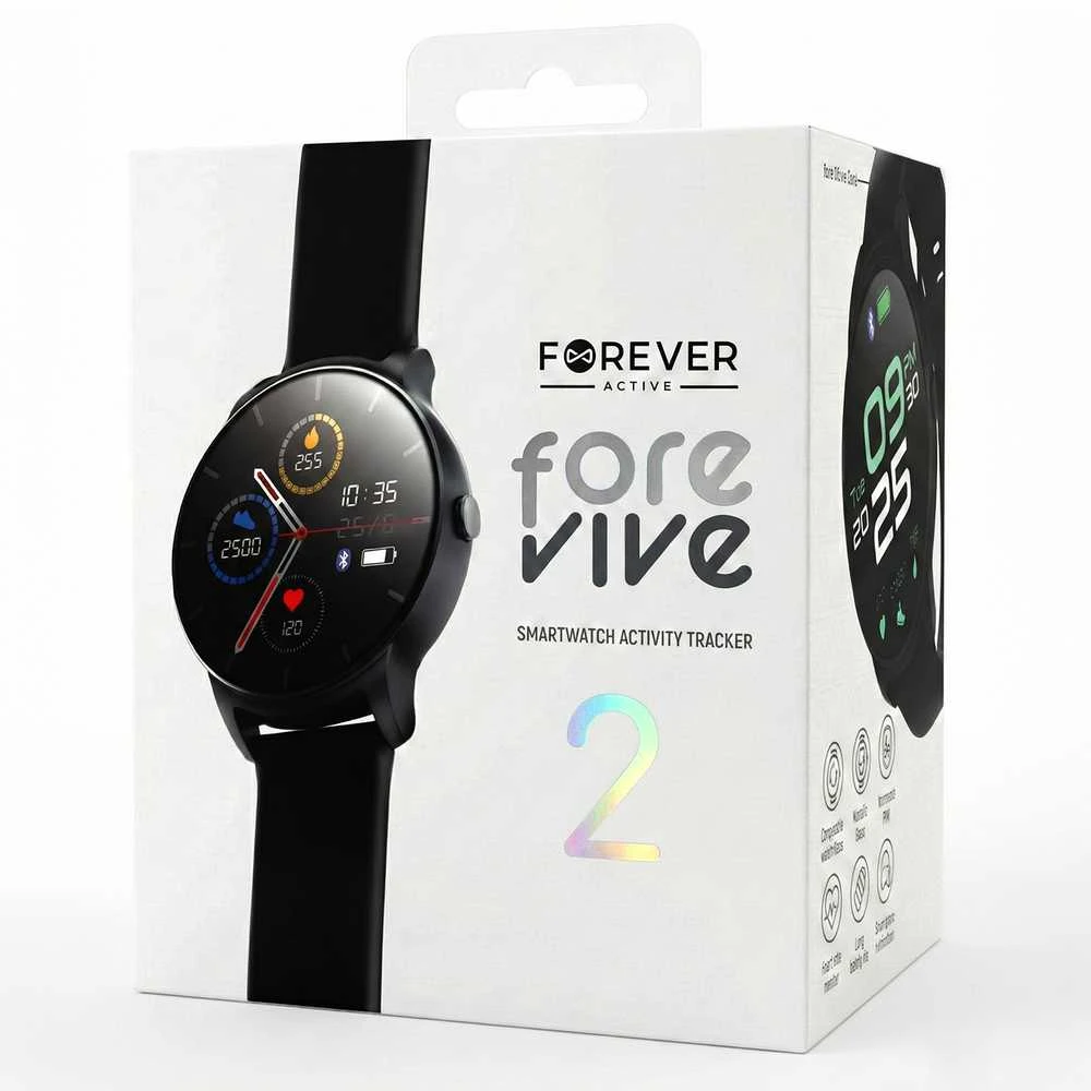 „Forever“ išmanusis laikrodis „ForeVive 2 SB-330“, juodas, su 3W „Bluetooth“ garsiakalbiu