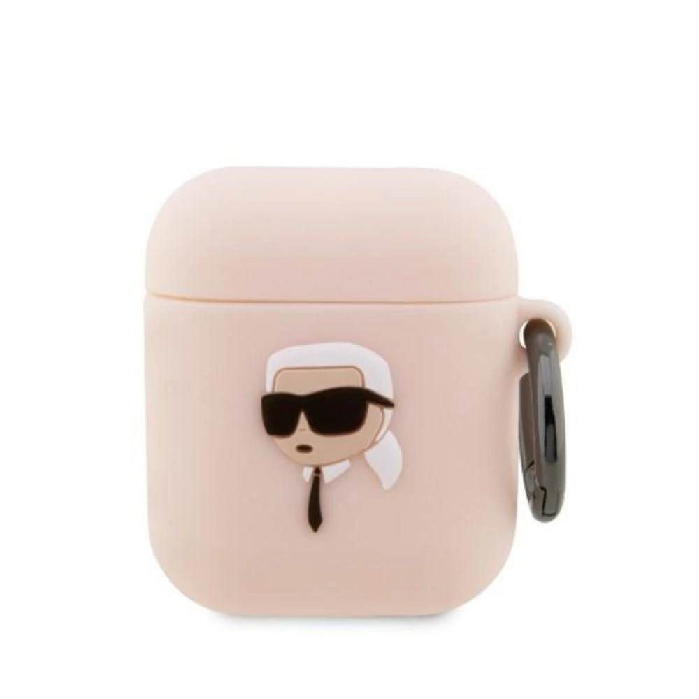 Karl Lagerfeld KLA2RUNIKP AirPods 1/2 dėklas rožinės spalvos silikoninis Karl Head 3D