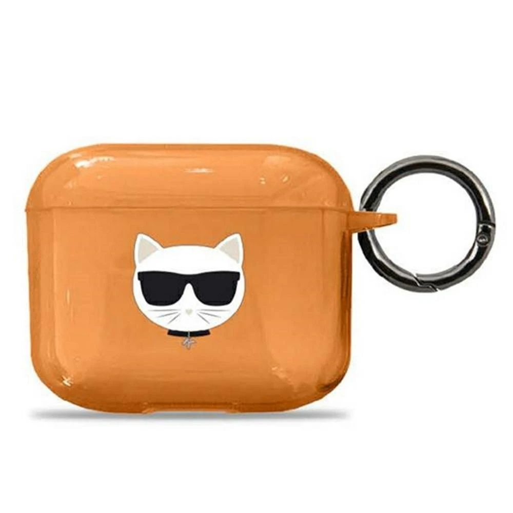 Oranžinis AirPods Pro dėklas su Choupette atvaizdu