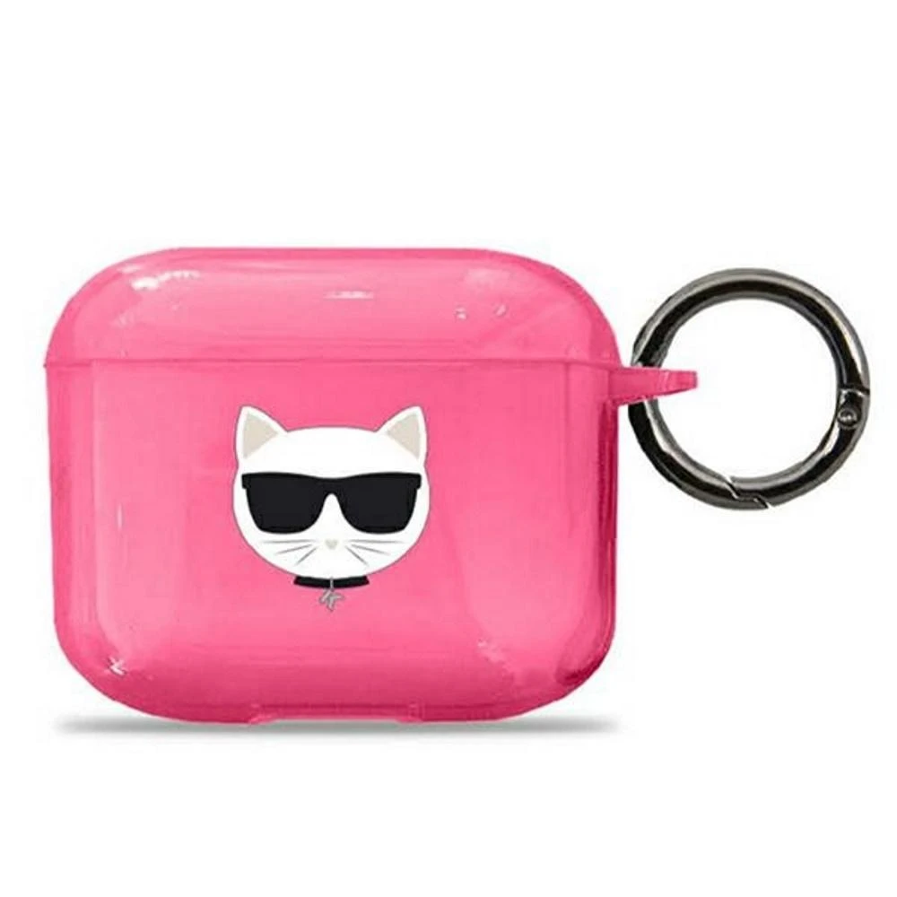 Rožinis AirPods 3 dėklas su Choupette grafika