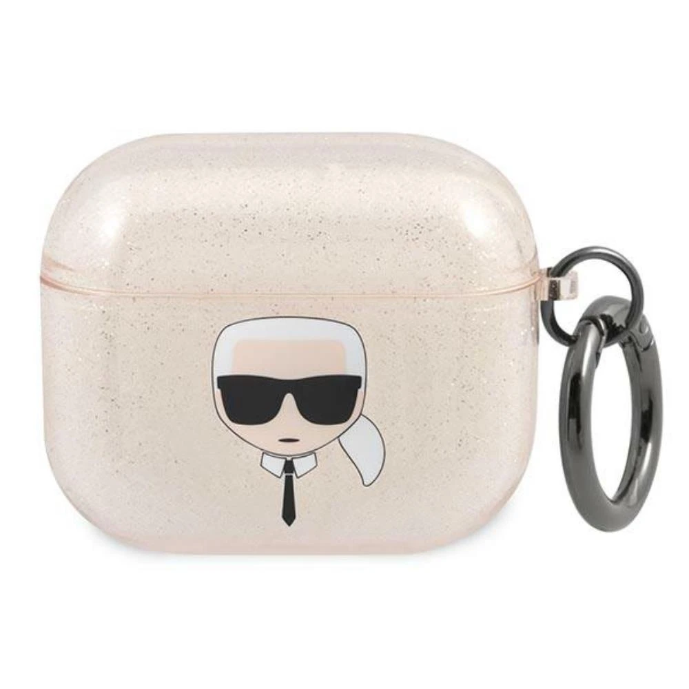 Karl Lagerfeld KLA3UKHGD AirPods 3 dėklas aukso spalvos Glitter Karl`s Head