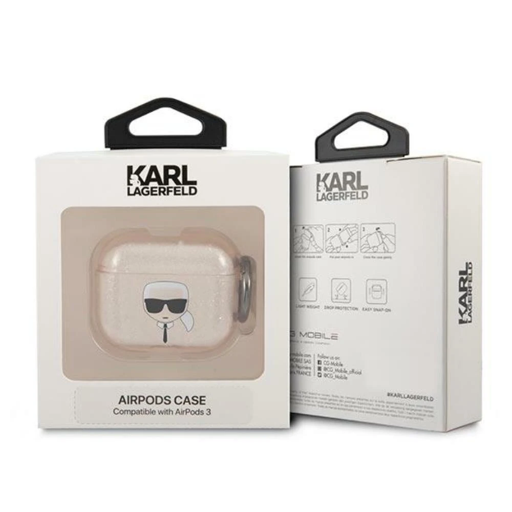 Karl Lagerfeld KLA3UKHGD AirPods 3 dėklas aukso spalvos Glitter Karl`s Head
