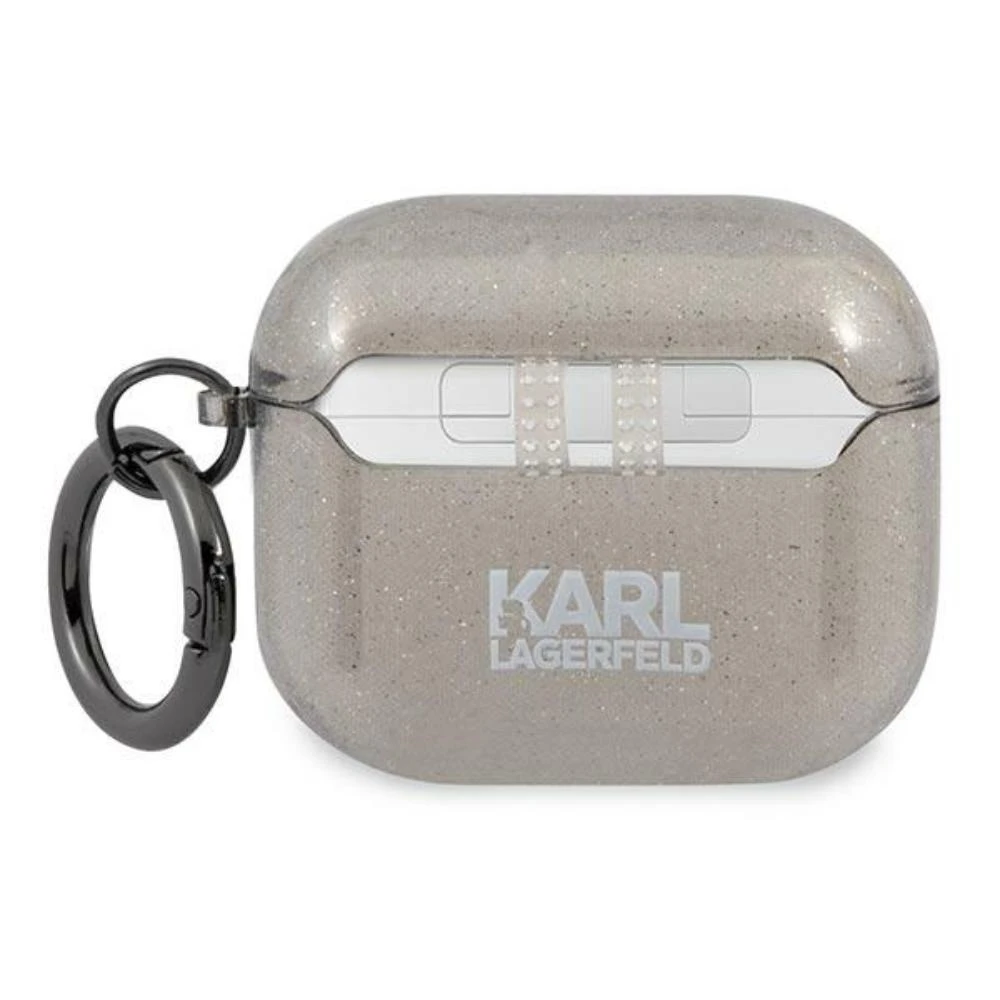 Karl Lagerfeld KLA3UKHGK AirPods 3 dėklas juodos spalvos Glitter Karl`s Head