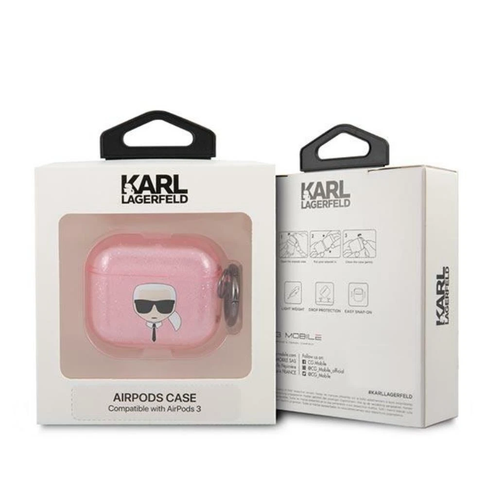 Karl Lagerfeld KLA3UKHGP AirPods 3 dėklas rožinės spalvos Glitter Karl`s Head
