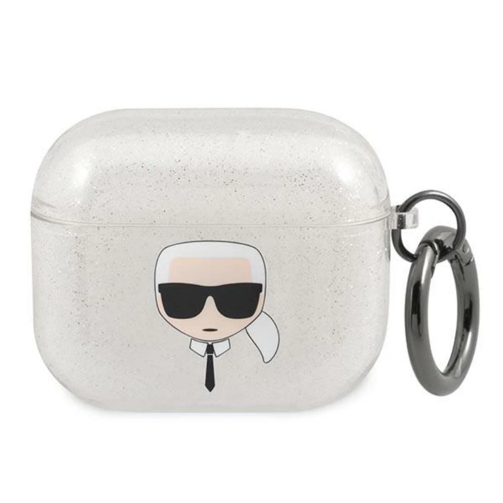 Karl Lagerfeld KLA3UKHGS AirPods 3 dėklas sidabro spalvos Glitter Karl`s Head