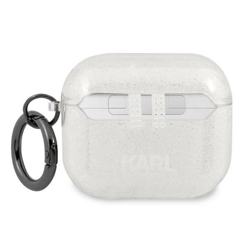 Karl Lagerfeld KLA3UKHGS AirPods 3 dėklas sidabro spalvos Glitter Karl`s Head
