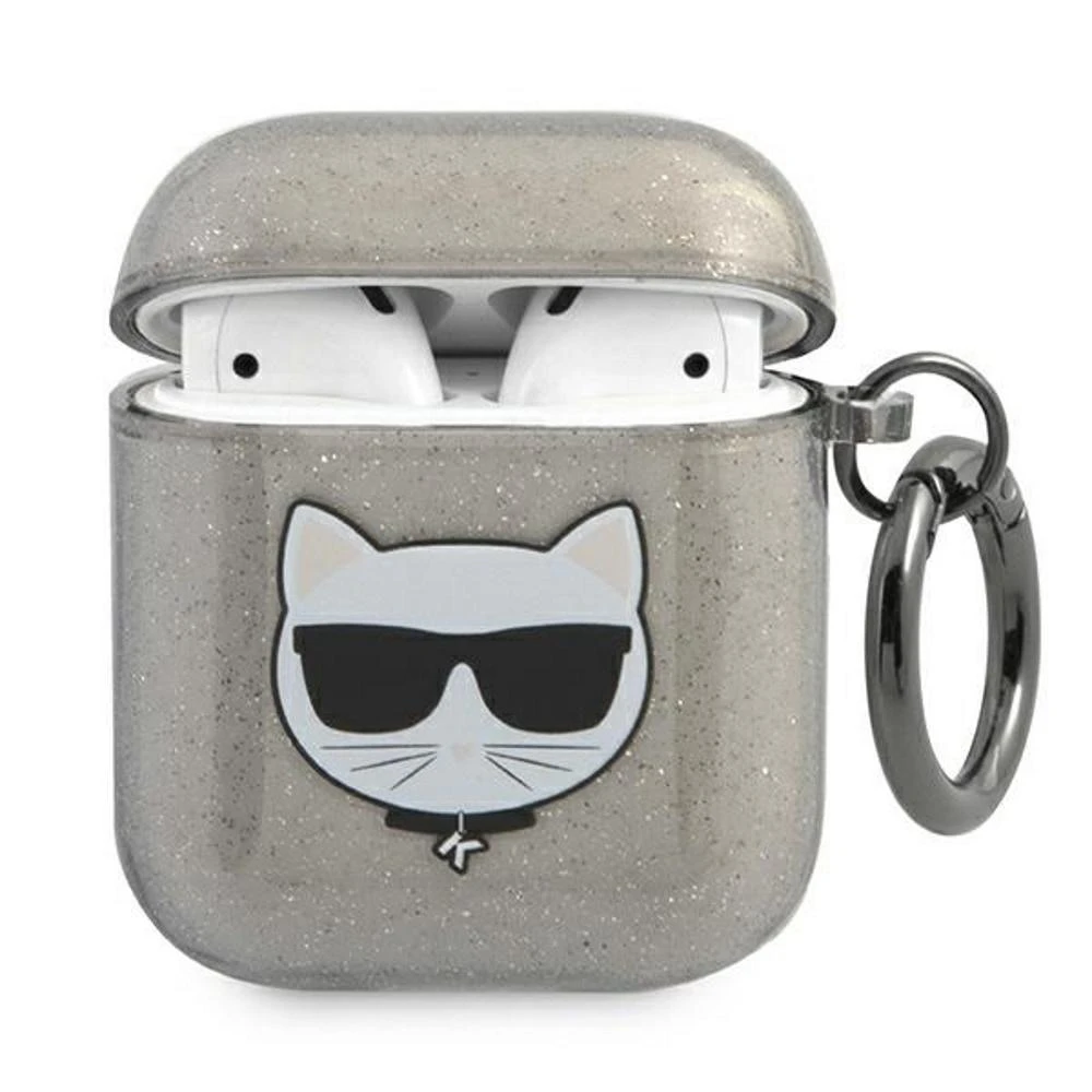 Karl Lagerfeld KLA2UCHGK AirPods dėklas juodos spalvos Glitter Choupette