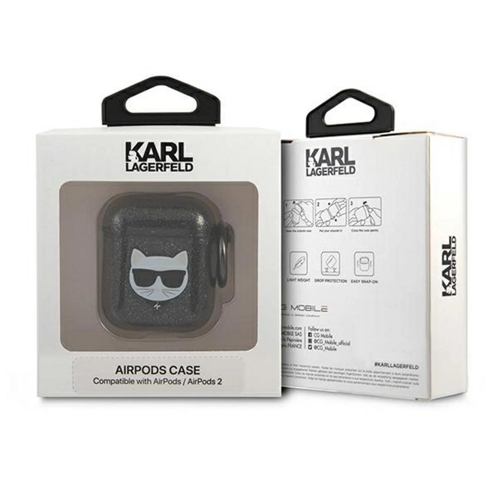 Karl Lagerfeld KLA2UCHGK AirPods dėklas juodos spalvos Glitter Choupette