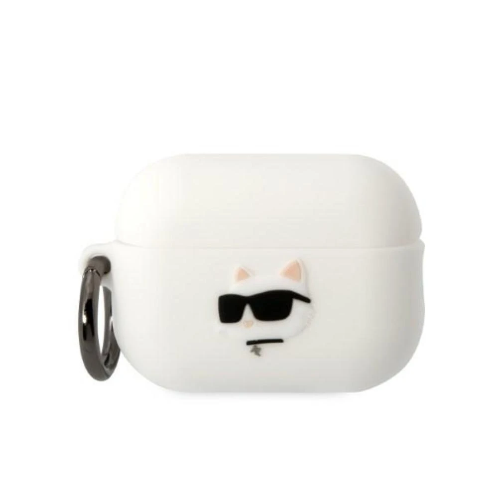 Karl Lagerfeld KLAP2RUNCHH AirPods Pro 2(2022/2023) dėklas baltos spalvos Silicone Choupette Head 3D