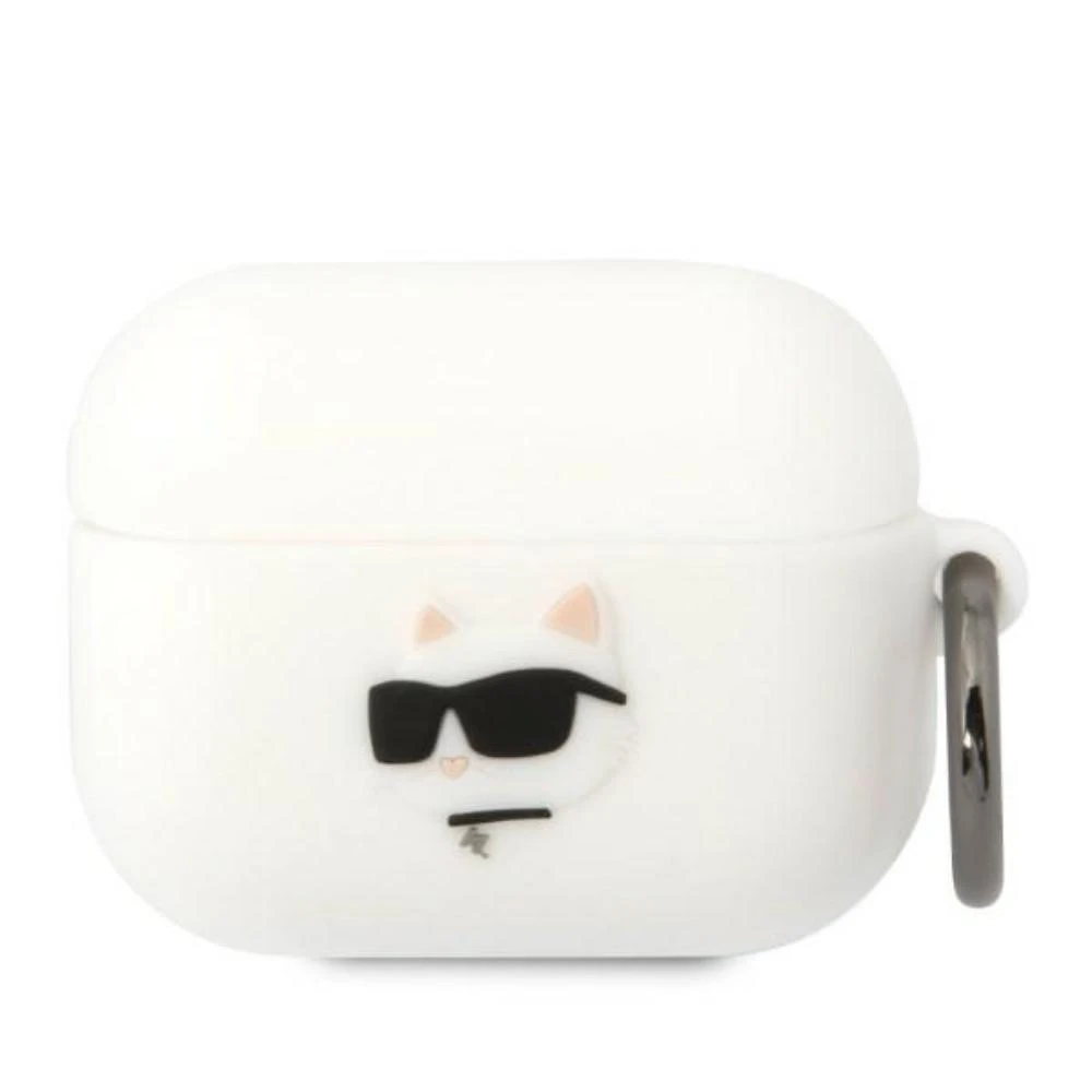 Karl Lagerfeld KLAPRUNCHH AirPods Pro dėklas baltos spalvos Silicone Choupette Head 3D