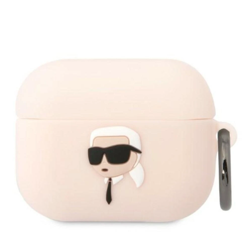 Karl Lagerfeld KLAPRUNIKP AirPods Prodėklas rožinės spalvos silikoninis Karl Head 3D