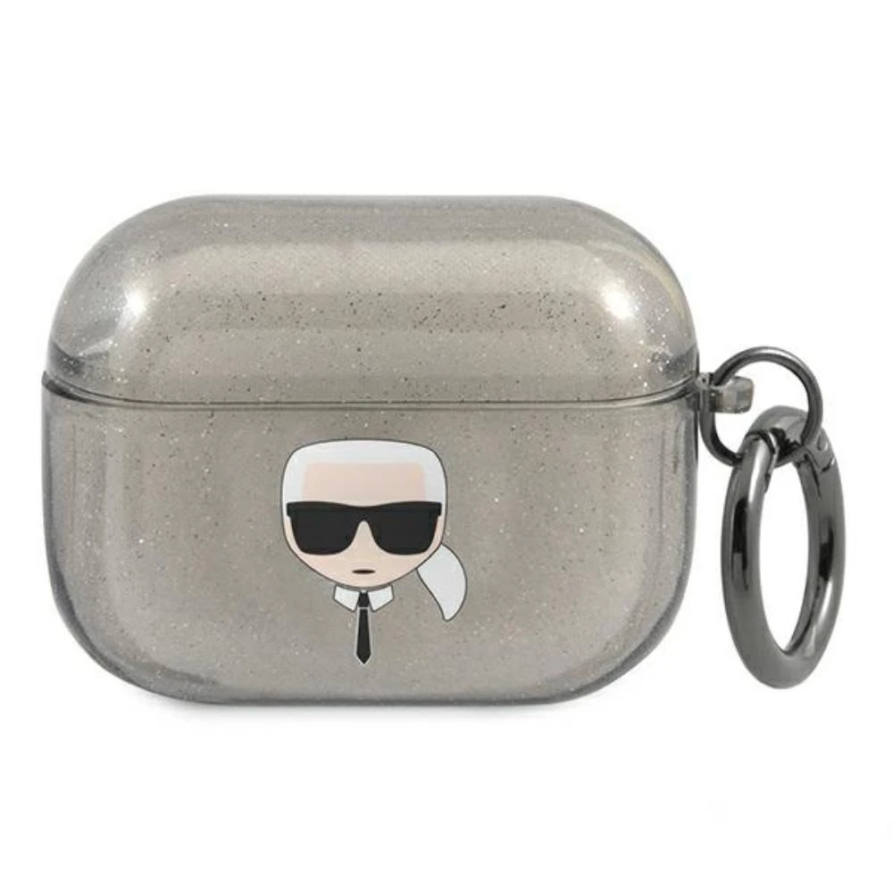 Karl Lagerfeld KLAPUKHGK AirPods Prodėklas juodos spalvos Glitter Karl`s Head