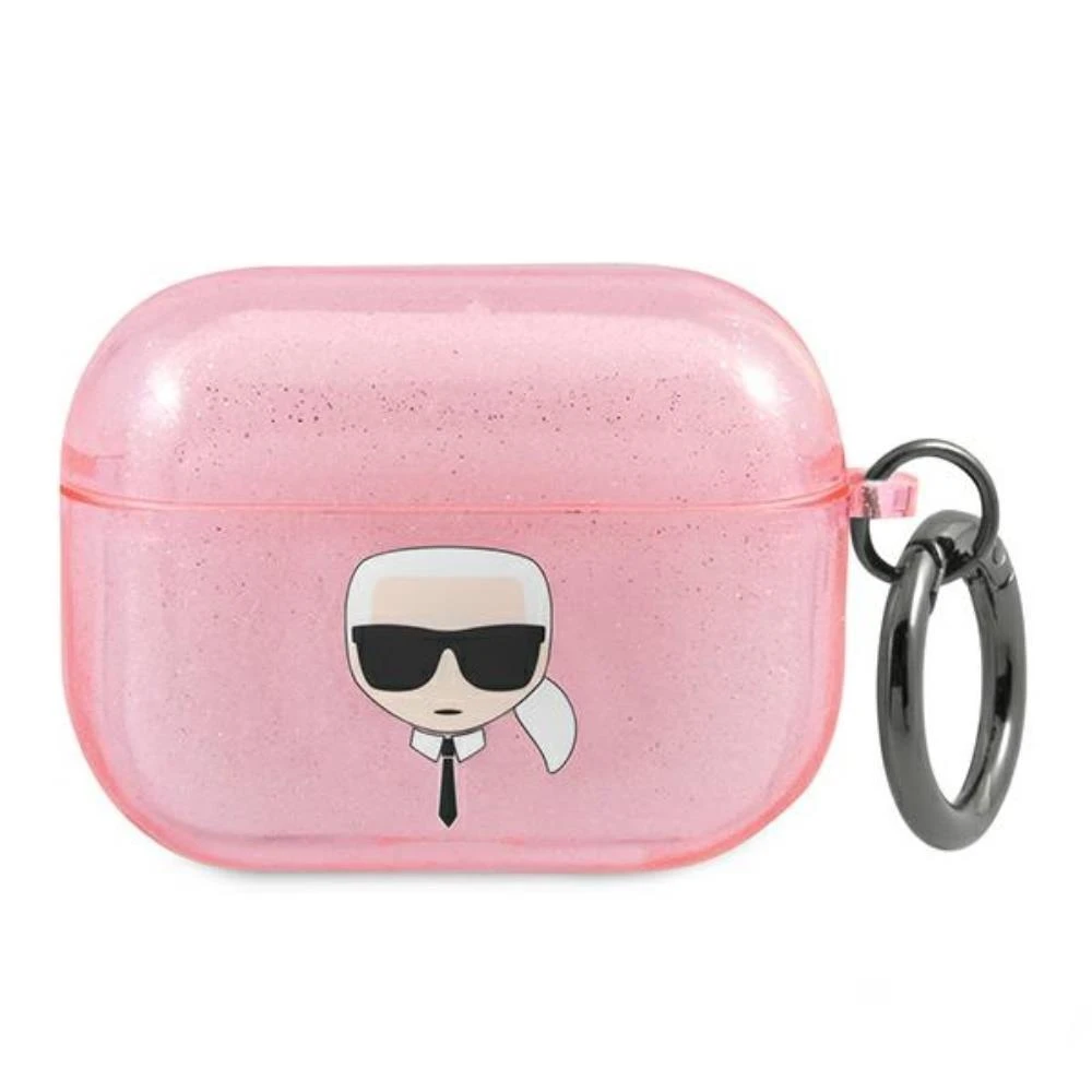 Apple AirPods Pro ausinių dėklas Karl Lagerfeld Glitter Karl`s Head (KLAPUKHGP) rožinės spalvos