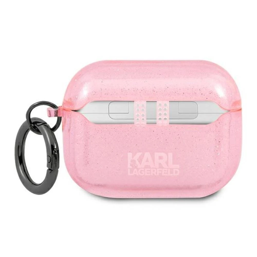Apple AirPods Pro ausinių dėklas Karl Lagerfeld Glitter Karl`s Head (KLAPUKHGP) rožinės spalvos