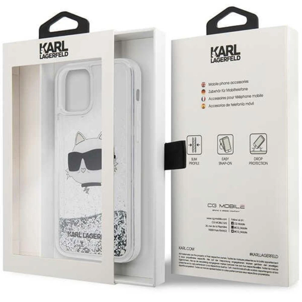 Karl Lagerfeld KLHCP12MLNCHCS iPhone 12/12 Pro 6,1" sidabrinis kietas dėklas Glitter Choupette Head