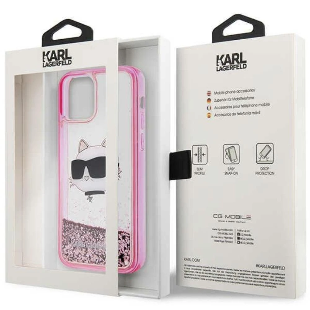 Apple iPhone 12 / 12 Pro Karl Lagerfeld dėklas Glitter Choupette Head (KLHCP12MLNCHCP) rožinės spalvos