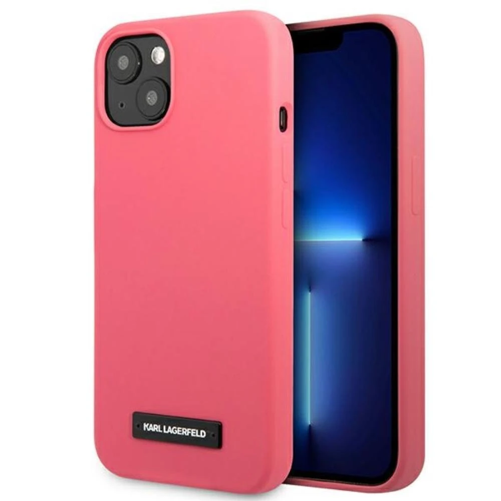 Karl Lagerfeld KLHCP13MSLMP1PI Apple iPhone 13 / 14 / 15 6,1″ kietas dėklas fuchsia Silicone Plaque