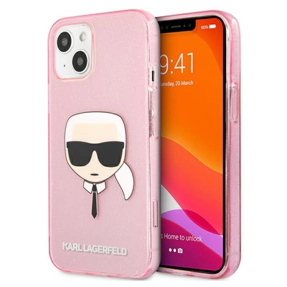 Dėklas Karl Lagerfeld HARDCASE KLHCP13SKHTUGLP IPHONE 13 MINI GLITTER KARL'S HEAD Rožinis