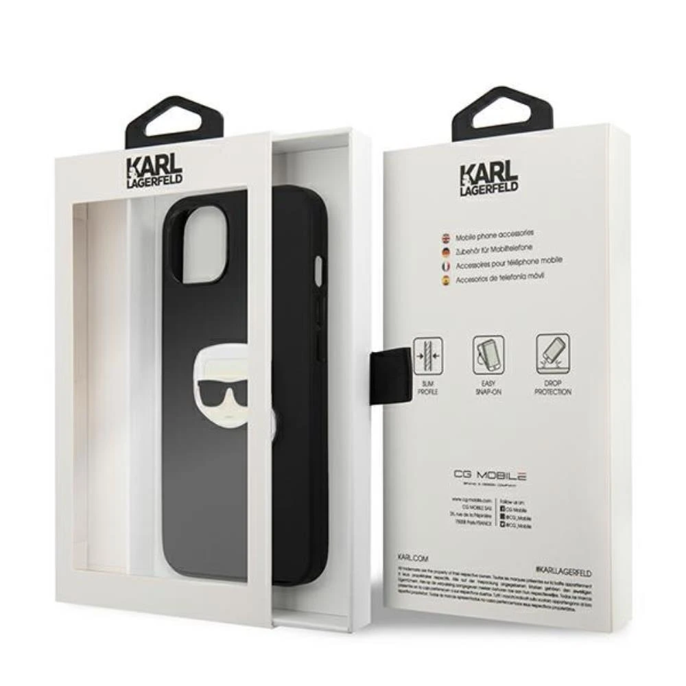 Dėklas Karl Lagerfeld KLHCP13SPKMK IPHONE 13 MINI 5.4 "Juodas/Juodas HARDCASE LEATHER IKONIK KARL`S HEAD METAL