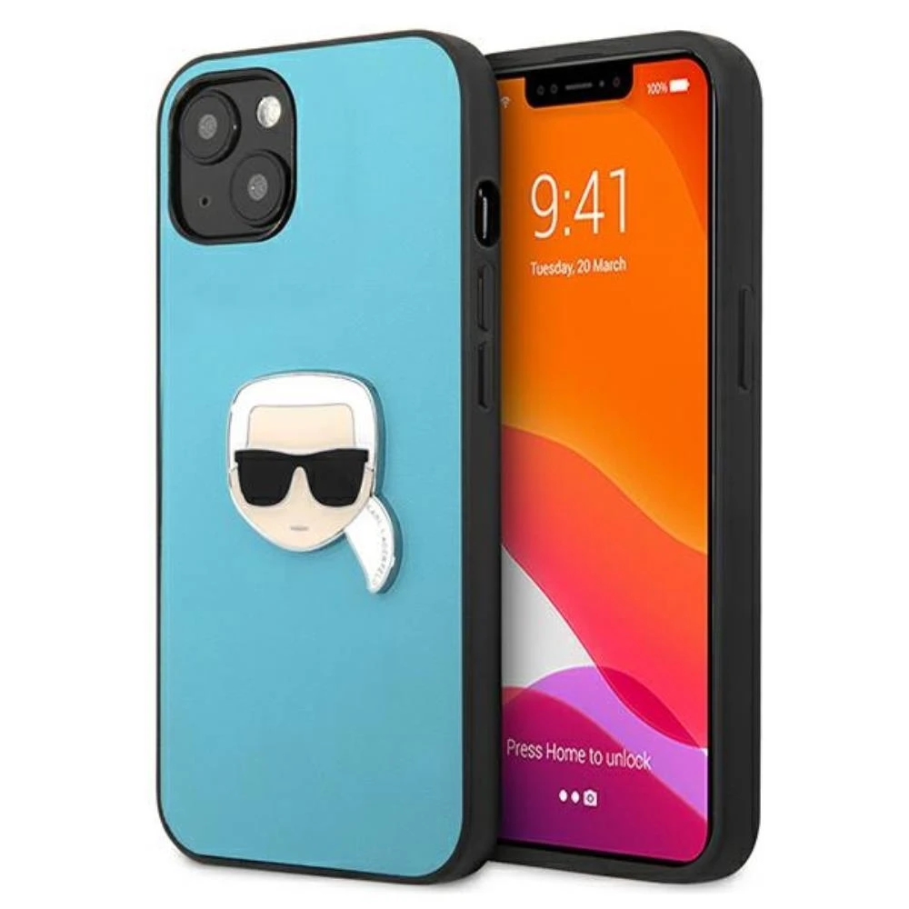 Dėklas Karl Lagerfeld KLHCP13SPKMB IPHONE 13 MINI 5.4 "Mėlynas/Mėlynas HARDCASE LEATHER IKONIK KARL`S HEAD METAL