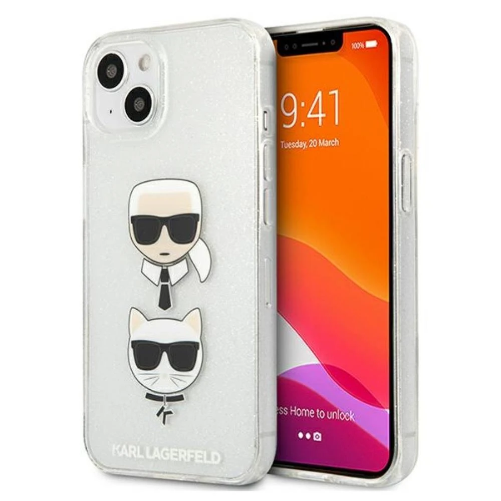Dėklas Karl Lagerfeld HARDCASE KLHCP13SKCTUGLS IPHONE 13 MINI GLITTER KARL'S&CHOUPETTE Sidabrinis