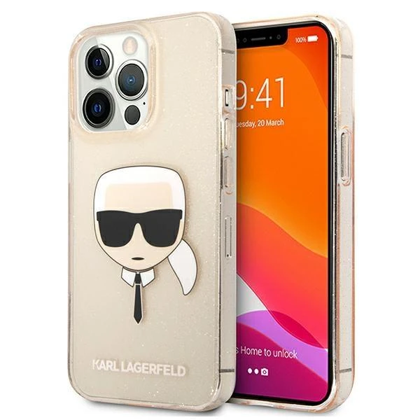 Dėklas Karl Lagerfeld KLHCP13SKHTUGLGO HARDCASE GLITTER KARL'S HEAD IPHONE 13 MINI GOLD