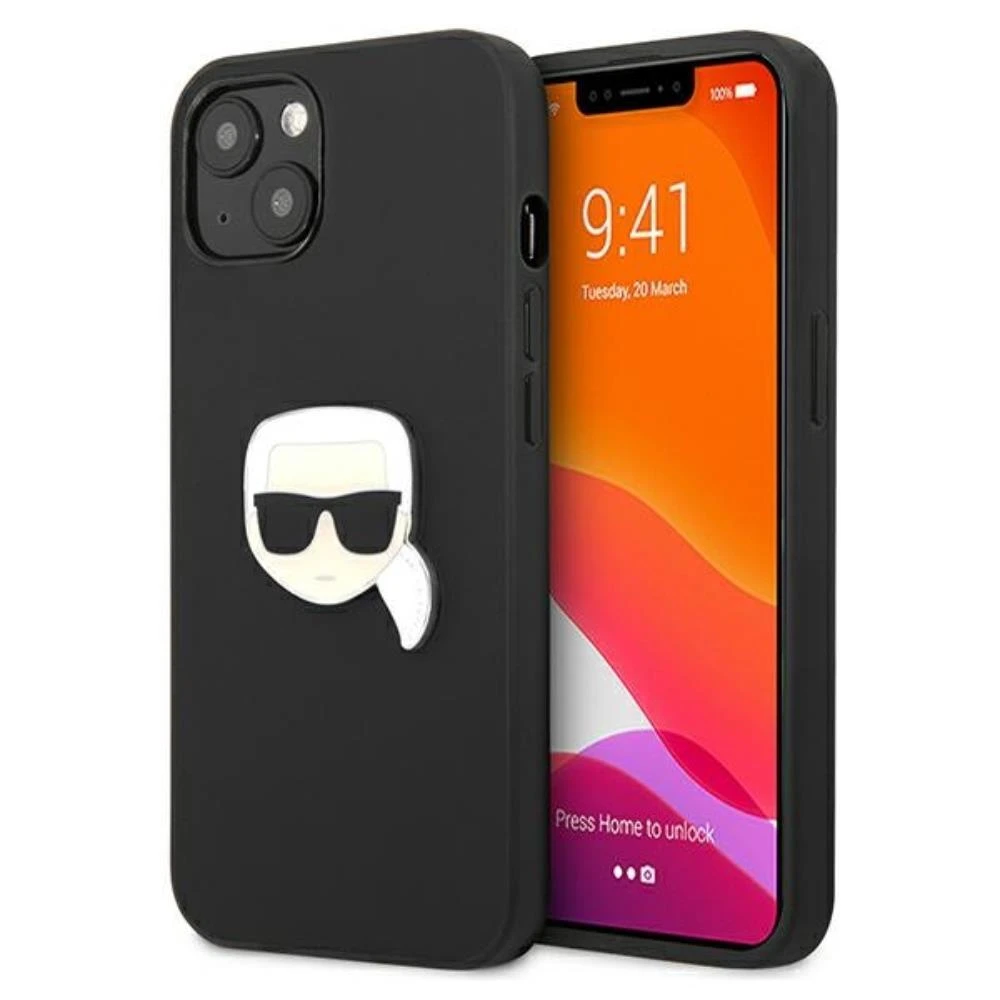 Dėklas Karl Lagerfeld KLHCP13SPKMK IPHONE 13 MINI 5.4 "Juodas/Juodas HARDCASE LEATHER IKONIK KARL`S HEAD METAL
