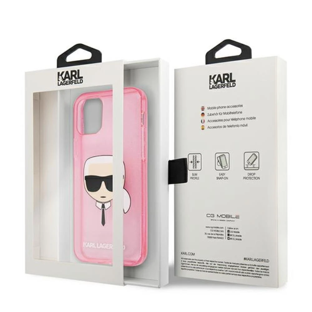 Dėklas Karl Lagerfeld HARDCASE KLHCP13SKHTUGLP IPHONE 13 MINI GLITTER KARL'S HEAD Rožinis