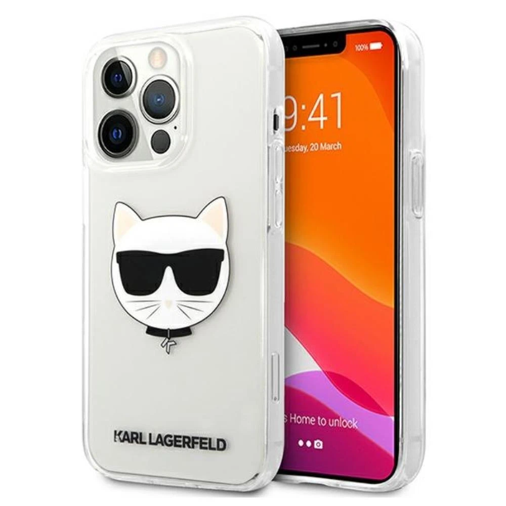 Karl Lagerfeld KLHCP13XCTR, skirta Apple iPhone 13 Pro Max 6,7" – kietas skaidrus dėklas su Choupette galvute