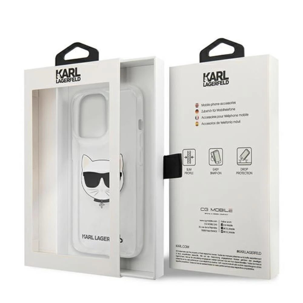Karl Lagerfeld KLHCP13XCTR, skirta Apple iPhone 13 Pro Max 6,7" – kietas skaidrus dėklas su Choupette galvute