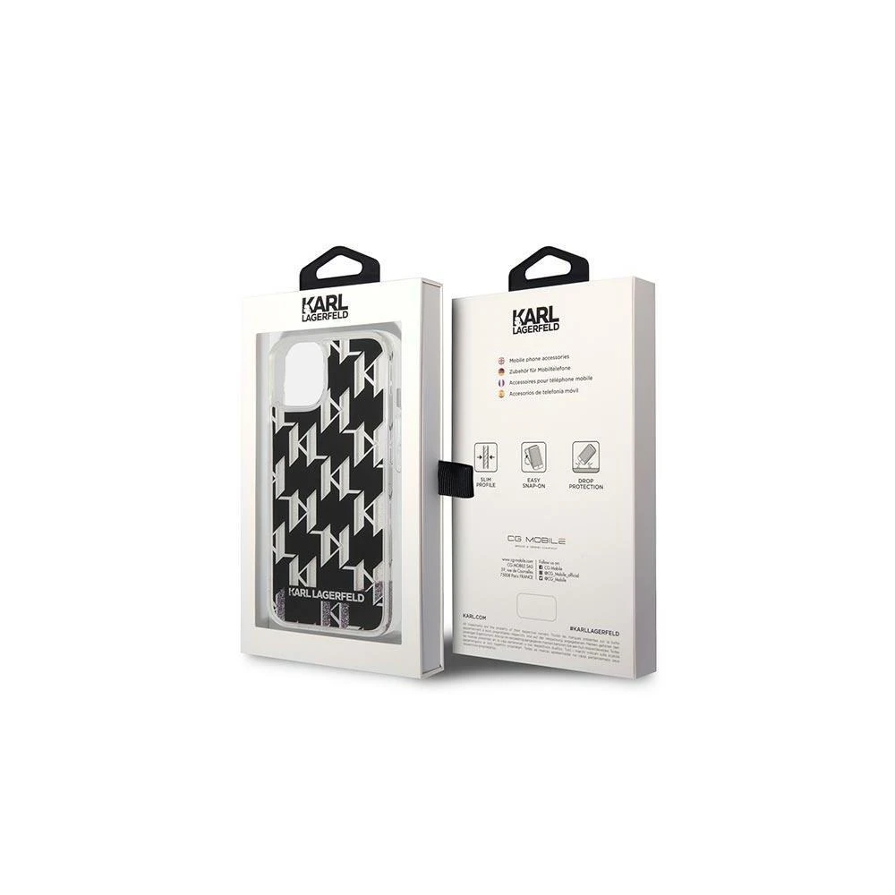 Karl Lagerfeld KLHCP14LLMNMS iPhone 14 Pro 6,1″ kietas dėklas sidabrinis Liquid Glitter Monogram