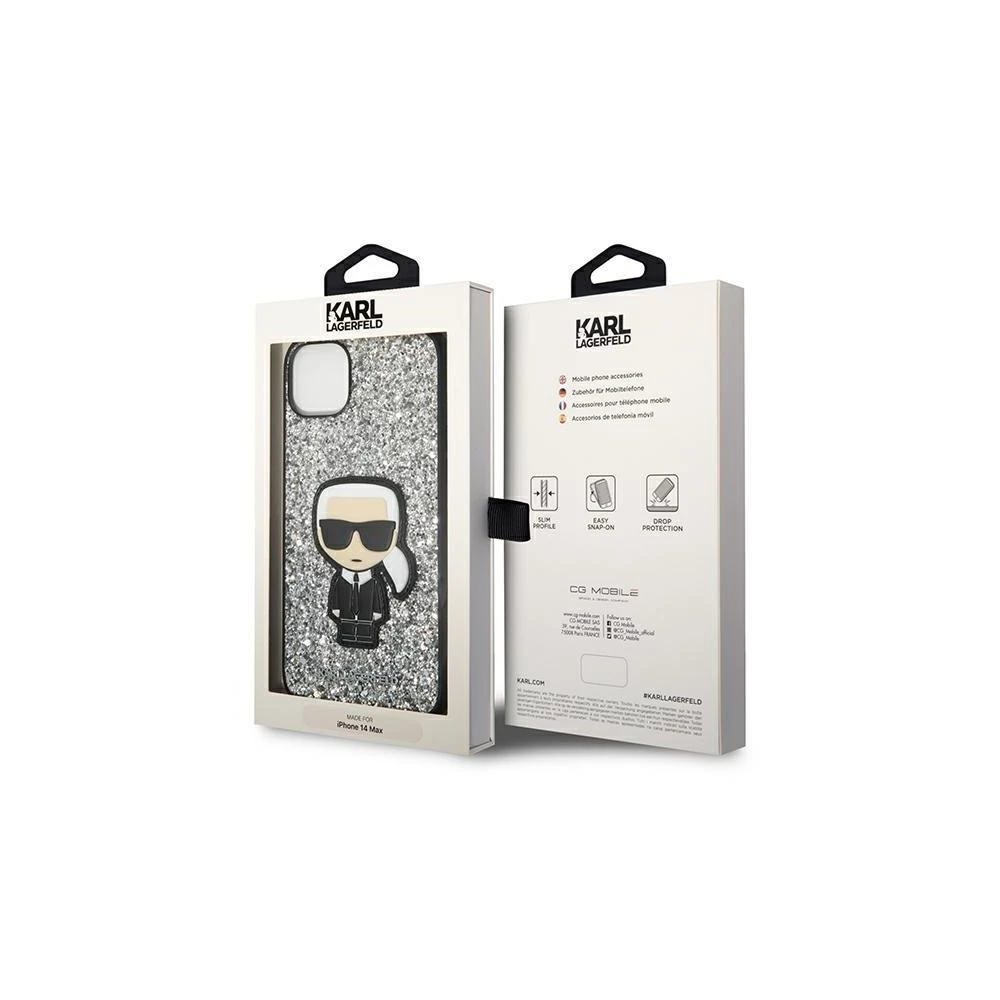 Dėklas Karl Lagerfeld KLHCP14LGFKPG iPhone 14 Pro 6.1 "hardcase sidabrinis / sidabrinis Glitter Flakes Ikonik