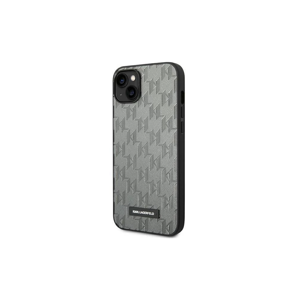 Karl Lagerfeld Saffiano Mono Metal Logo iPhone 14 Pro Max 6.7" dėklas – pilkas