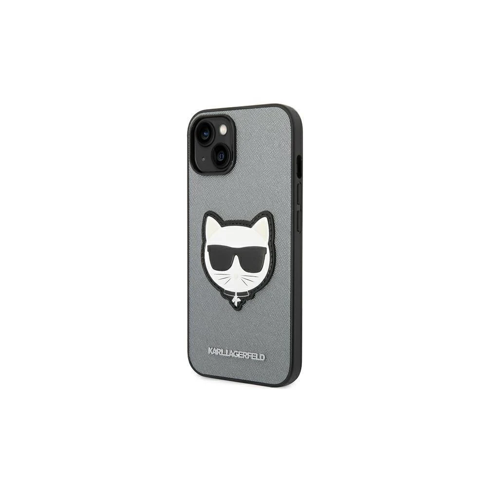 Karl Lagerfeld KLHCP14XSAPCHG Apple iPhone 14 Pro Max 6,7″ kietas dėklas sidabrinis Saffiano Choupette Head