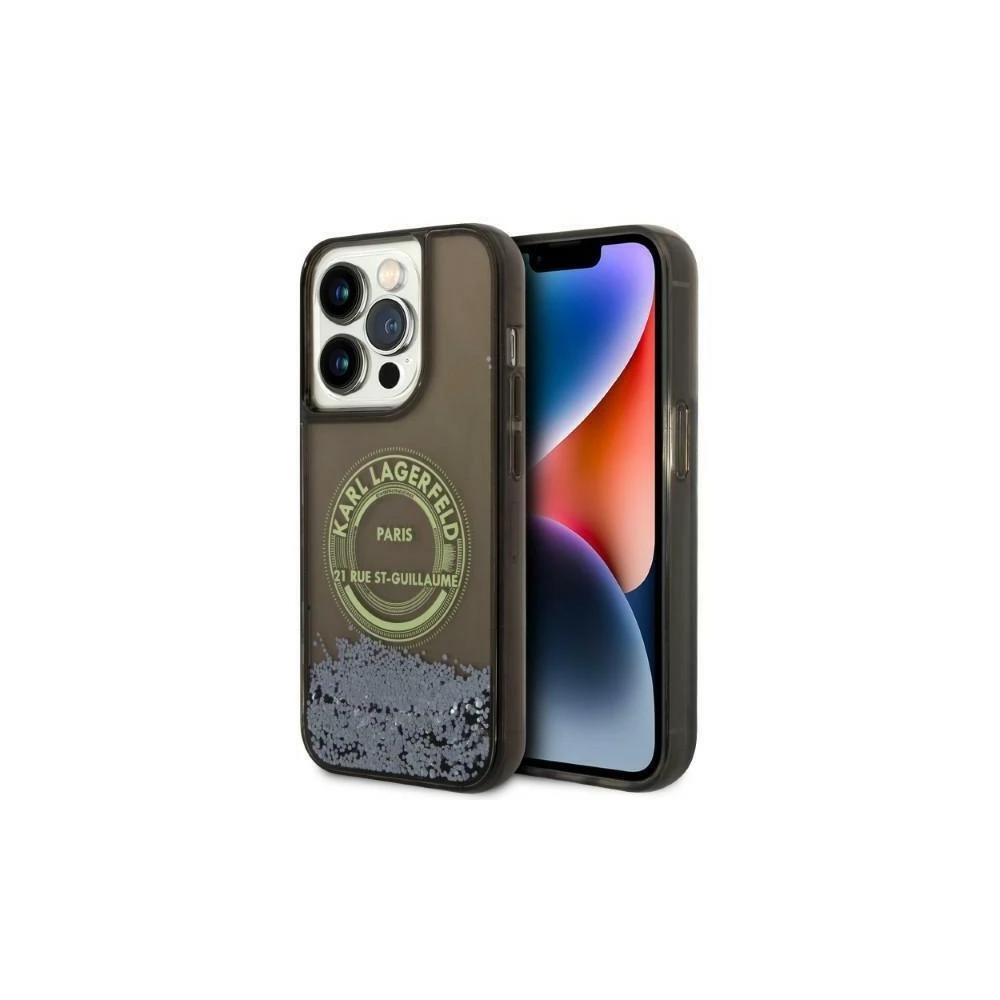 Karl Lagerfeld KLHCP14XLCRSGRK iPhone 14 Pro Max 6,7″ juodos spalvos kietas dėklas Liquid Glitter RSG