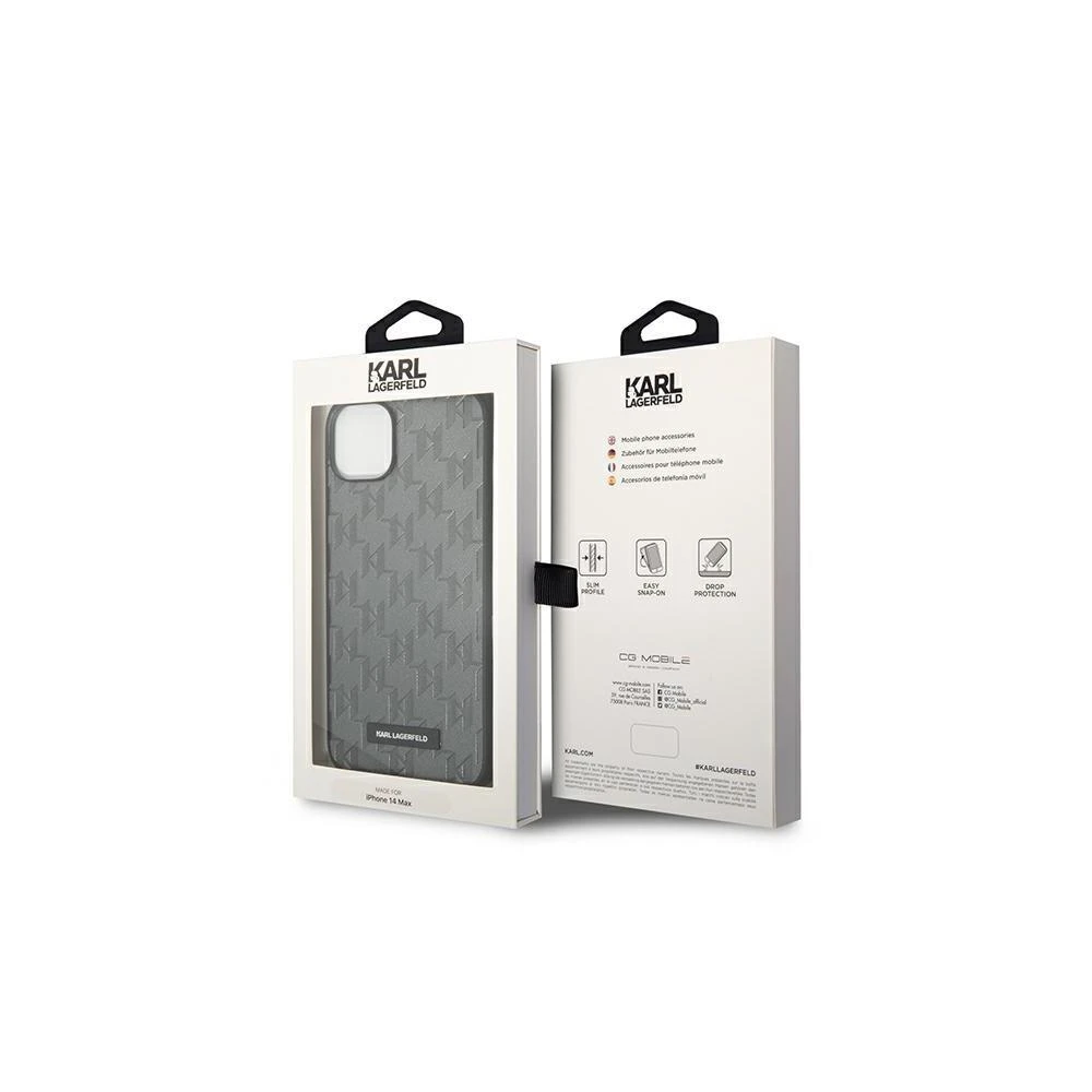 Karl Lagerfeld Saffiano Mono Metal Logo iPhone 14 Pro Max 6.7" dėklas – pilkas