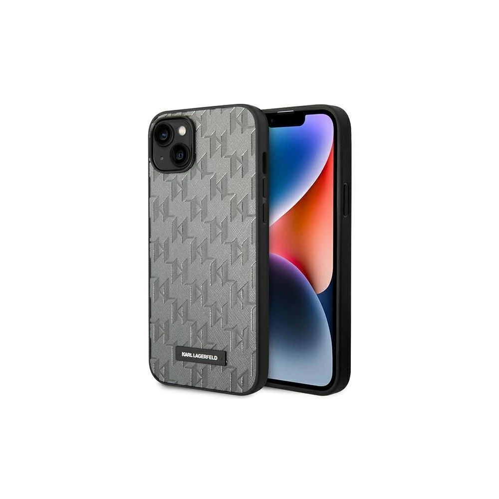 Karl Lagerfeld Saffiano Mono Metal Logo iPhone 14 Pro Max 6.7" dėklas – pilkas