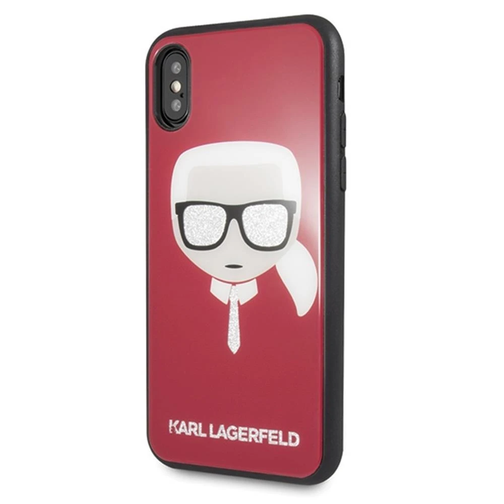 Karl Lagerfeld dėklas iPhone X / XS KLHCPXDLHRE raudonas kietas dėklas Iconic Iconic Glitter Karlo galva
