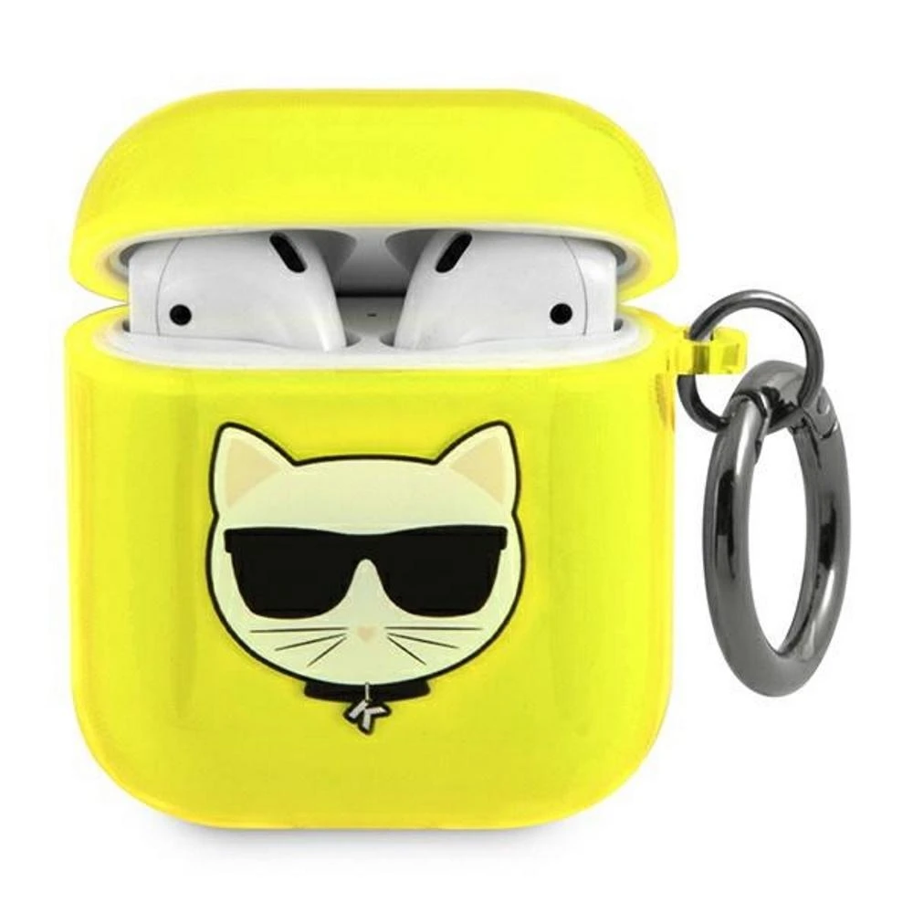Karl Lagerfeld AirPods dėklas, ryškiai geltonas su Choupette
