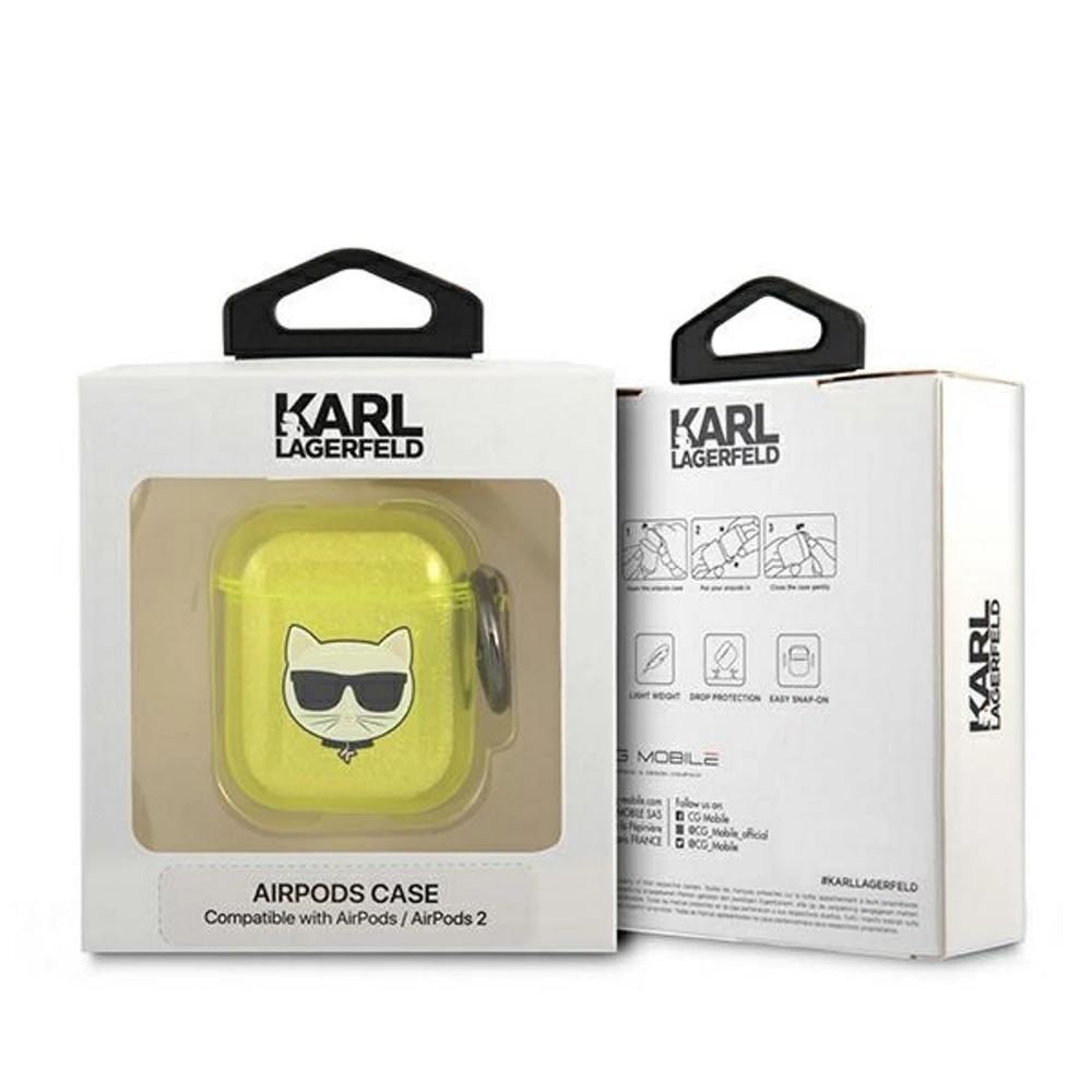 Fluo geltonas AirPods dėklas su Choupette atvaizdu