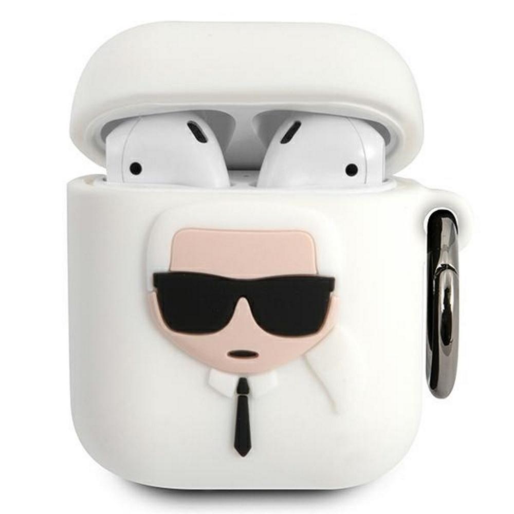 Ausinės KLACCSILKHWH Karl Lagerfeld Karl Head Silikoninis dėklas skirtas Airpods 1/2 Baltas