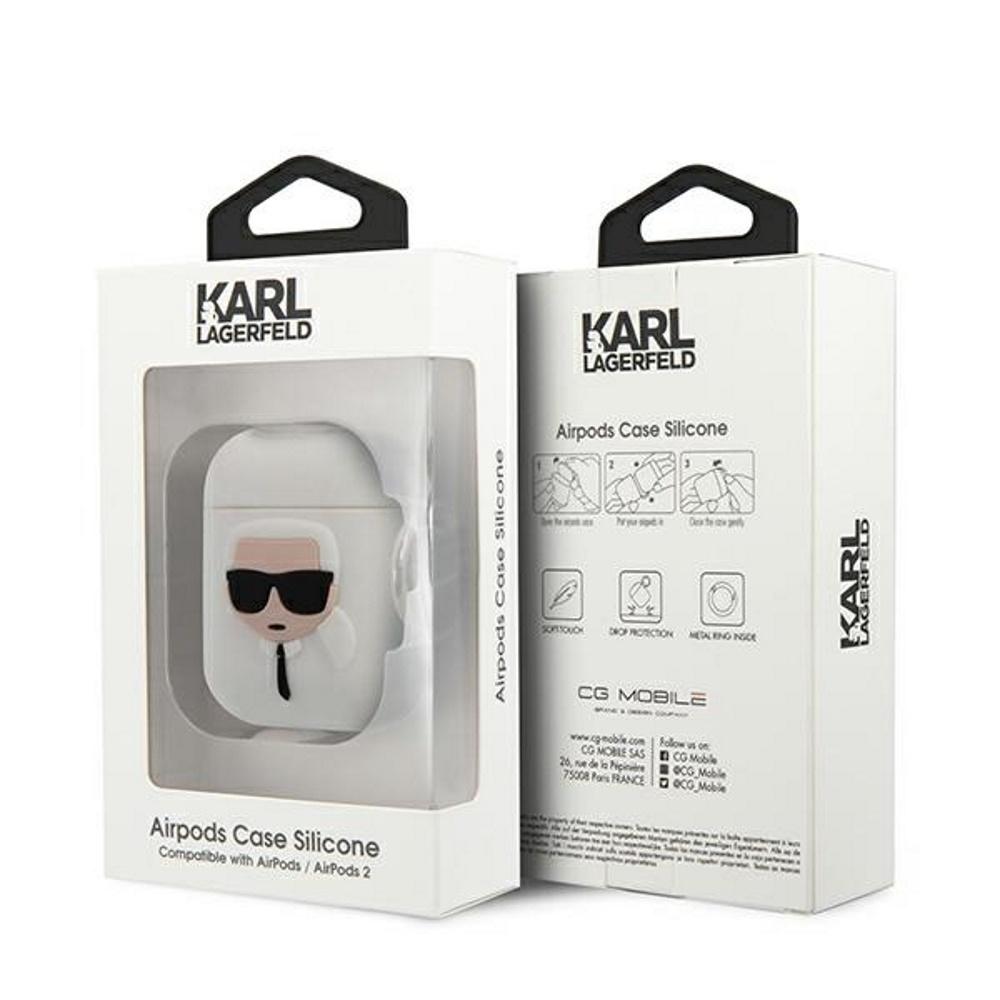 Ausinės KLACCSILKHWH Karl Lagerfeld Karl Head Silikoninis dėklas skirtas Airpods 1/2 Baltas