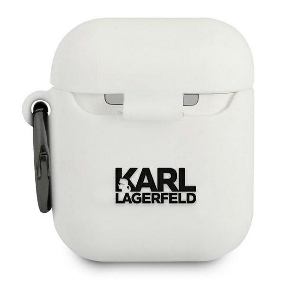 Ausinės KLACCSILKHWH Karl Lagerfeld Karl Head Silikoninis dėklas skirtas Airpods 1/2 Baltas