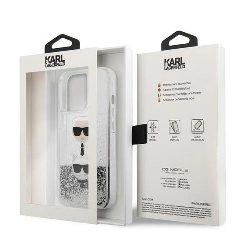 Karl Lagerfeld KLHCP13XKICGLS Apple iPhone 13 Pro Max 6,7″ sidabrinis kietas dėklas Liquid Glitter Karl&Chou