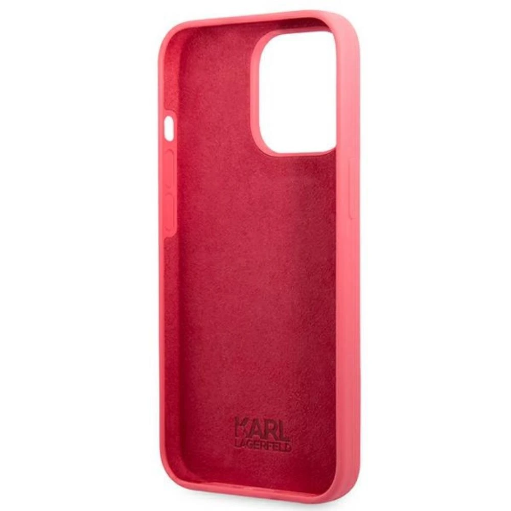 Karl Lagerfeld KLHCP13LSLMP1PI Apple iPhone 13 Pro / 13 6,1″ kietas dėklas fuchsia Silicone Plaque