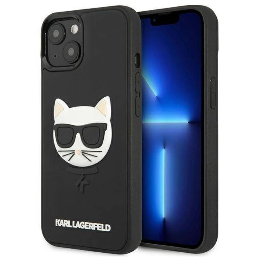 Karl Lagerfeld KLHCP13SCH3DBK 13 mini 5,4″ juodos spalvos kietas dėklas 3D Rubber Choupette